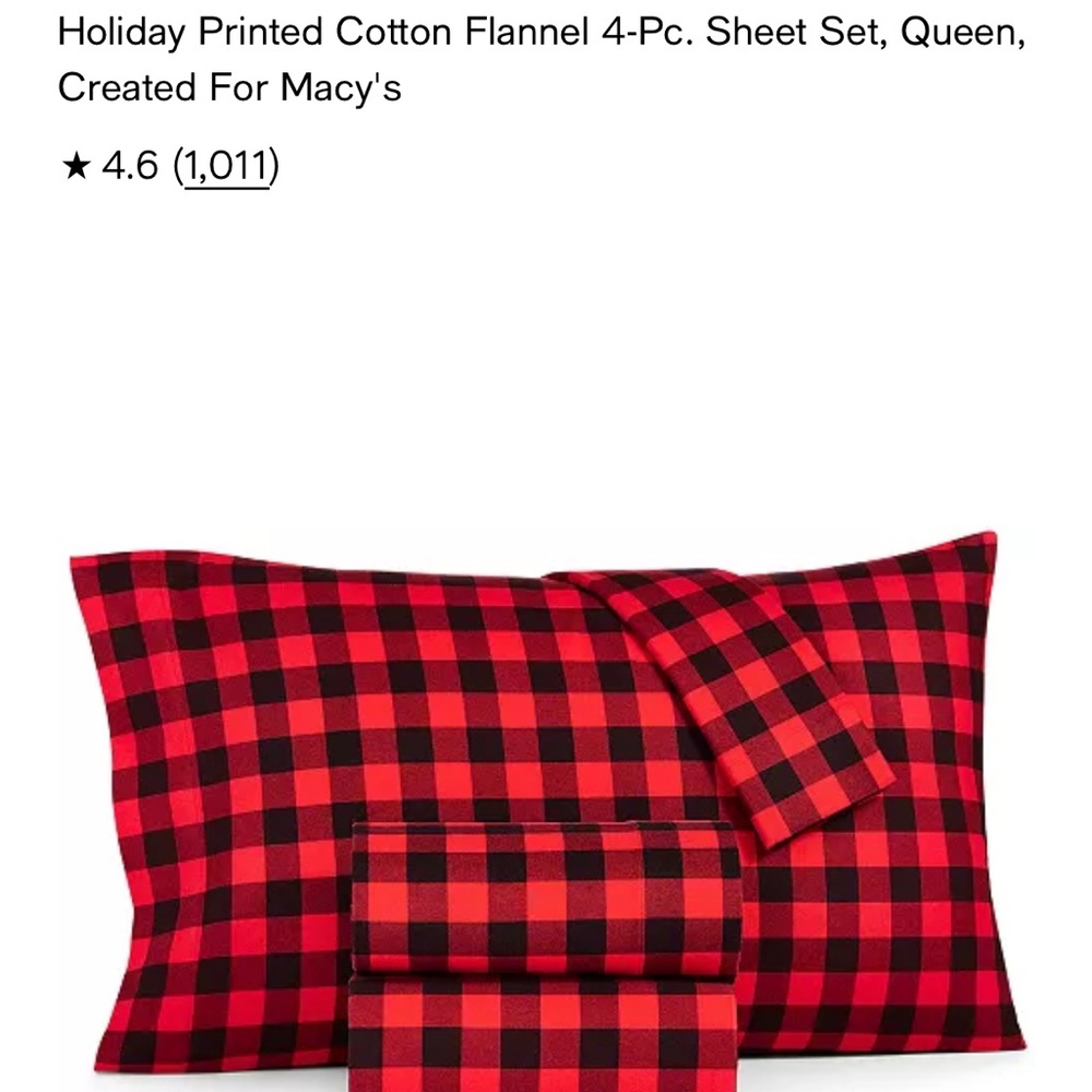 Martha Stewart Buffalo Plaid Four Piece Flannel Sheet Set (Queen)